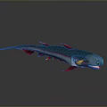 Vibrant Blue And Red Aquatic Fish With Textured Body Red Fins And Shiny Details