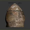 Rustic Ceramic Vessel With Cracked Surface And Metal Top Frame Structure