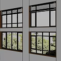 Modern Casement Windows Design With White Wall Dark Frames And Green Trees View 3d model