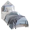 Cozy Kids Bed With Star Headboard Soft Pillows Quilt And Bed Sheets