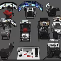 Entertainment Electronics Gaming Simulator Setups With Multiple Screens Racing Seats And Steering Wheels 3d model