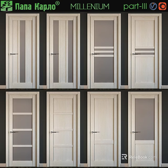Various Stylish Interior Doors With Different Panel Designs And Glass Inserts 3d model 