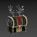 Christmas Themed Decorative Storage Box With Green Red Design And Antler Accents