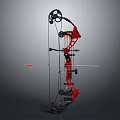 Red Black Compound Bow With Arrow And Mechanical Components Design 3d model
