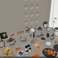 Modern Kitchen Tableware Set With Utensils Fresh Ingredients And Open Countertop 3d model