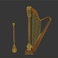 Wooden Harp And Small Plectrum As Daily Living Household Items