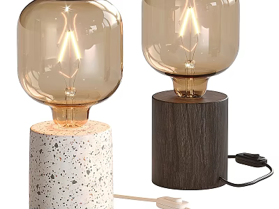 Modern Glass Table Lamps With Terrazzo And Wooden Bases For Home Decor 3d model