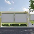 School Outdoor Notice Board In Green Lawn With Trees And Blue Sky