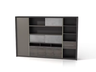 Modern Wardrobe With Combination Storage Open Shelves Drawers And Cabinets Dark Gray Finish 3d model