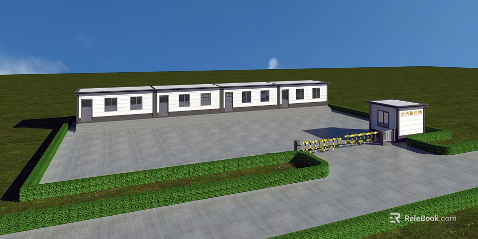 Modern White Container Buildings With Connected Units Doors Windows And Open Paved Area 3d model