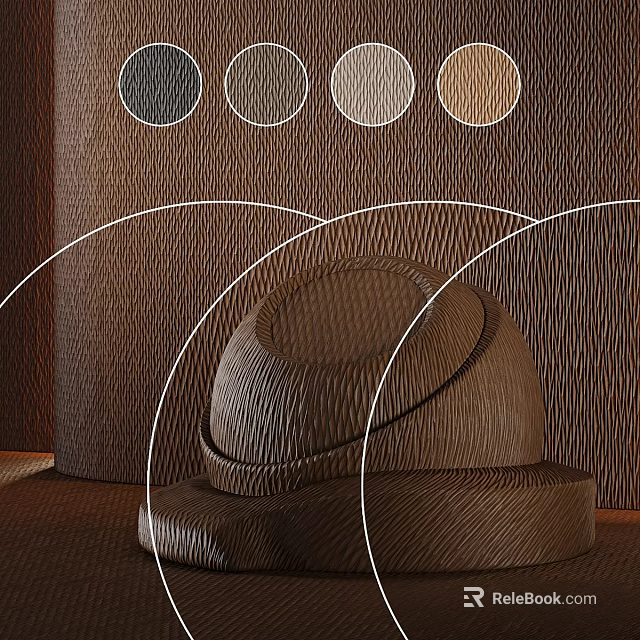Brown Textured Background With Circular Color Swatches And Hemispherical Object With White Curved Lines 3d model 