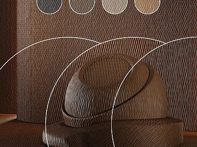 Brown Textured Background With Circular Color Swatches And Hemispherical Object With White Curved Lines 3d model