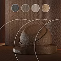 Brown Textured Background With Circular Color Swatches And Hemispherical Object With White Curved Lines