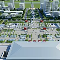 Aerial Planning Of Transportation Hub With Main Building Square Greenery And Road Network