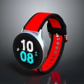 Smart Watch With Red Strap Black Dial Silver Case Digital Display Time Temperature