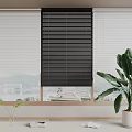 Black and White Window Blinds with Lake View and Indoor Plants Decor