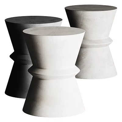 Modern Minimalist Concrete Side Tables with Cylindrical Base Design in Black and White Tones 3d model