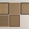 Five Square Decorative Panels With Intricate Carved Patterns And Brown Black Borders 3d model
