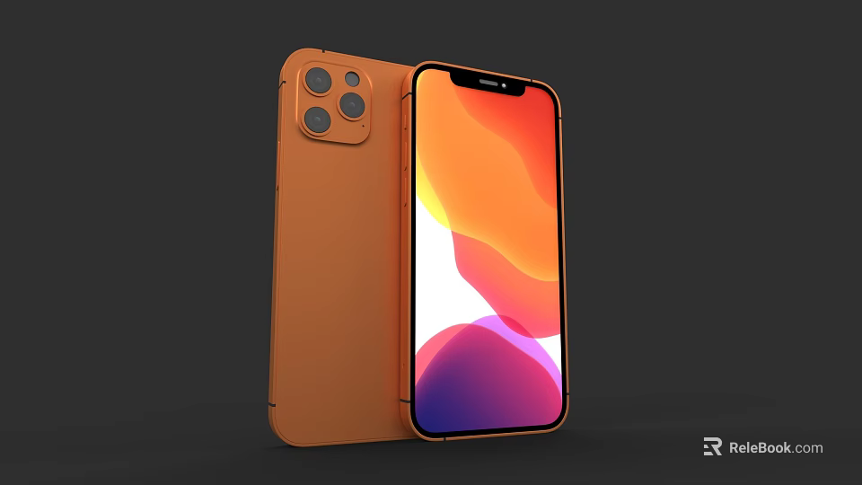 Orange Smartphone With Front Screen Display And Rear Camera Module Design 3d model 