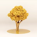 Golden Tree Sculpture Carved Intricately With Curled Details On Base