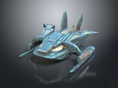 Futuristic Sci Fi Spaceship 3D Model With Metallic Blue Green Finish And Aerodynamic Wings 3d model