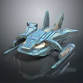 Futuristic Sci Fi Spaceship 3D Model With Metallic Blue Green Finish And Aerodynamic Wings