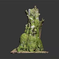 Natural Wood and Stone Decorative Piece with Mossy Stump Sandy Base and Twigs
