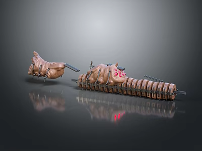 3D Rendered Medical Device With Red Indicator Lights And Multiple Connecting Clamp like Structures 3d model