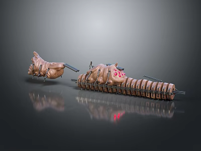 3D Rendered Medical Device With Red Indicator Lights And Multiple Connecting Clamp like Structures 3d model