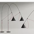 Modern Black Floor Lamps With Red Cords And Unique Arch Shaped Metal Design