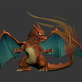Orange Scaled Dragon With Green Wings And Sharp Claws Breathing Fiery Flame 3d model