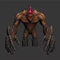Fierce Muscular Monster Character With Textured Skin Sharp Spikes Large Claws And Red Horn