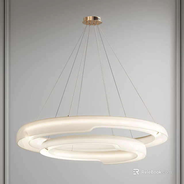 Modern White Circular Chandelier with Double Rings Suspended in Minimalist Interior Space 3d model 