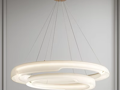 Modern White Circular Chandelier with Double Rings Suspended in Minimalist Interior Space 3d model