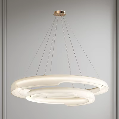 Modern White Circular Chandelier with Double Rings Suspended in Minimalist Interior Space 3d model