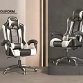 Two Modern Black White Gaming Chairs With Ergonomic Design And Wheels 3d model