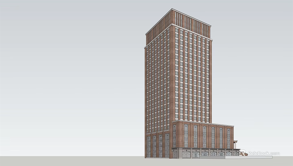 Tall Hotel Building With Brick Red Exterior And Multiple Windows Design 3d model