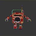 Red Radio Style Robot With Antenna Speaker Arms And Decorative Patterns
