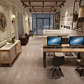 Chinese Style Office Interior With Wooden Table Chairs Bookshelves And Decorative Paintings