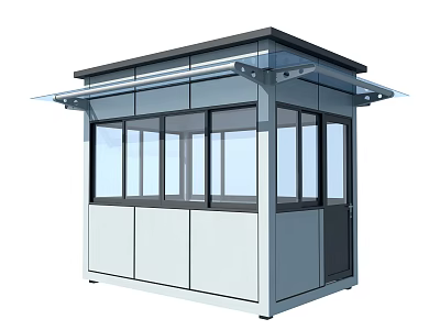 Modern Security Booth With Glass Windows Gray Roof And White Walls 3d model