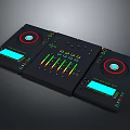 Professional Commercial Audio Control Equipment with Black Panel Circular Knobs Slider Controls and Blue Displays 3d model