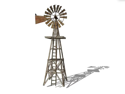 Wooden Windmill With Blades Ladder Structure And Shadow On White Background 3d model