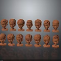 Multiple Character Head Models with Various Hairstyles in Orange Color 3d model