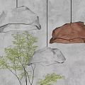 Natural Style Stone Shaped Pendant Lights With Small Tree Decoration And Grey Wall Background