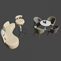 Leisure Sofa Set With Matching Chairs Round Coffee Table And Stool 3d model