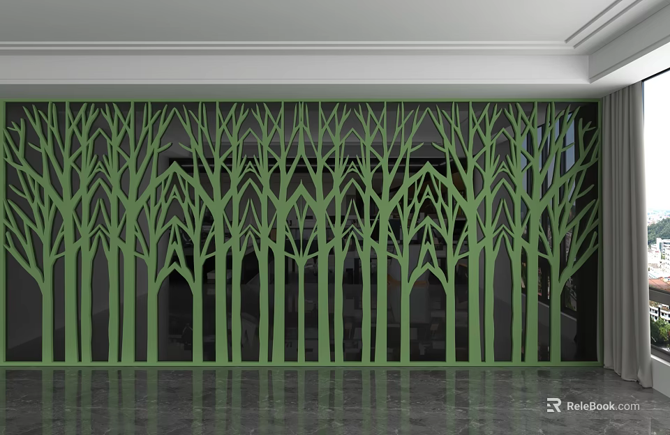 Green Tree Pattern Decorative Background Wall For Modern Interior Living Space 3d model 
