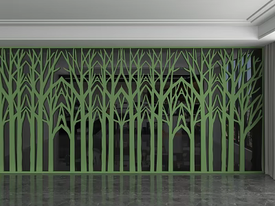 Green Tree Pattern Decorative Background Wall For Modern Interior Living Space 3d model