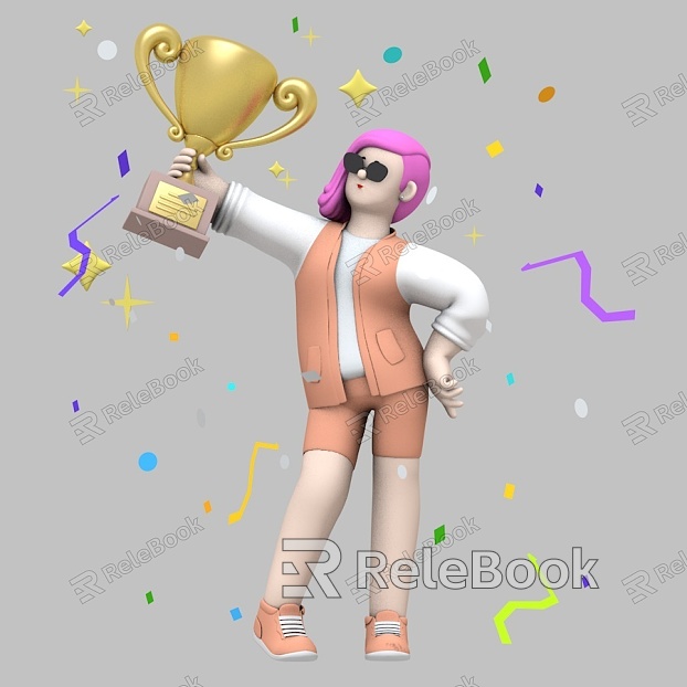 Cartoon Woman Anime Woman Win the Championship Scene Anime Scene model