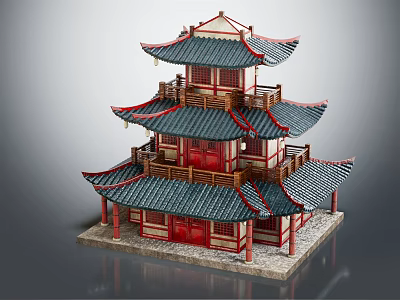 Ancient Chinese Architecture Traditional Wooden Pagoda With Multi Layered Structure And Ornate Curved Eaves 3d model