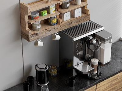 Coffee Maker Bottle Water Cup Coffee Cup Coffee Bean Tea Bag Kitchen Supplies Solid Wood Cabinet Solid Wood Storage Rack 3d model